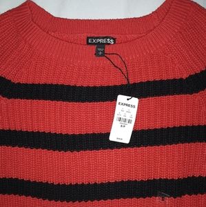 NWT Express Red Black Striped Ribbed Sweater Small